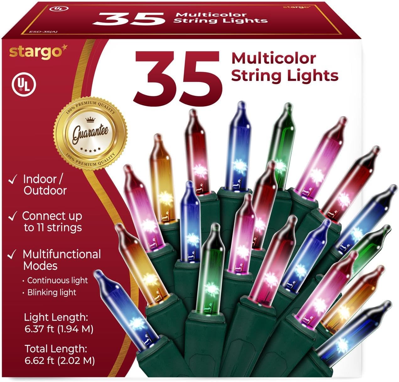 Incandescent String Lights Green Wire (Multicolor Bulbs)
