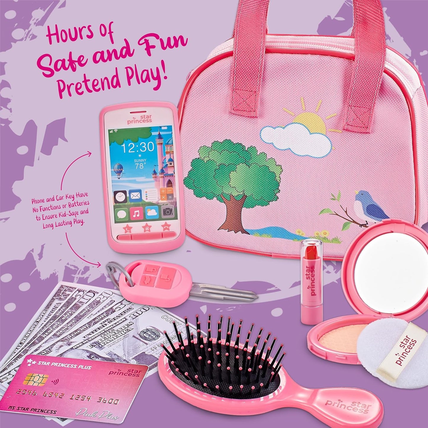 My First Pretend Purse Set Gift For Girl with Play Money and Other Accessories