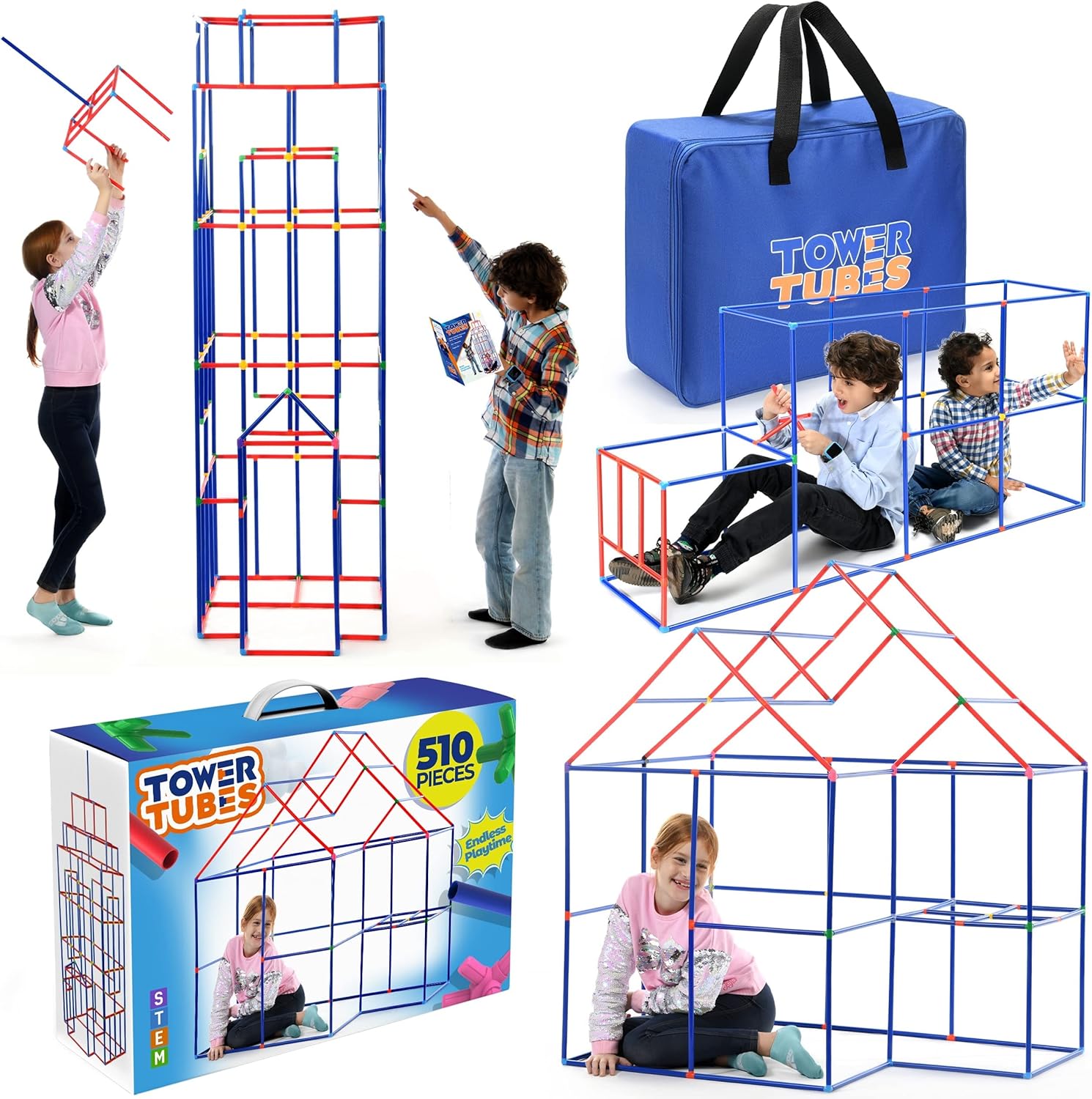 tent building kit Tower Tubes Fort-Building-Kit-for-Kids-510 Pcs Kids Fort- Creative Fort Building Toys for 5,6,7,8,9,10 Years Old Boy & Girls- Kids Gifts Toys, STEM Toys Tunnels Play Tent Indoor & Outdoor – Stargo Brands