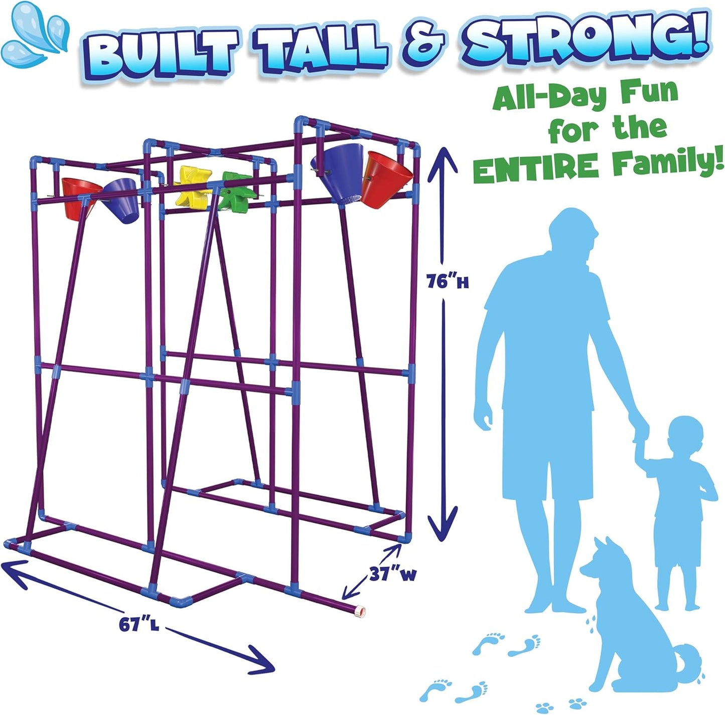 Outdoor Water Play for Kids, Backyard Waterpark Sprinkler Summer Toy, Fun Outside Play Structure for Kids with Sprinkler, Water Buckets and Splash Wheels, Family Backyard Waterpark