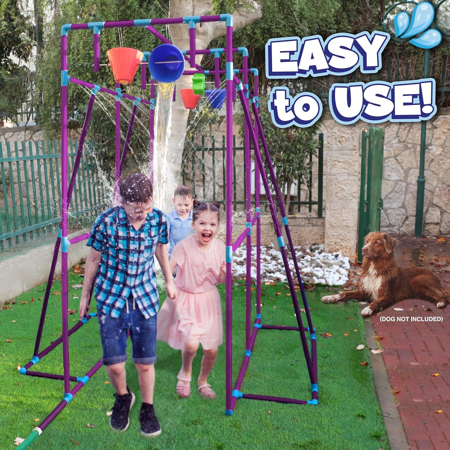 Outdoor Water Play for Kids, Backyard Waterpark Sprinkler Summer Toy, Fun Outside Play Structure for Kids with Sprinkler, Water Buckets and Splash Wheels, Family Backyard Waterpark