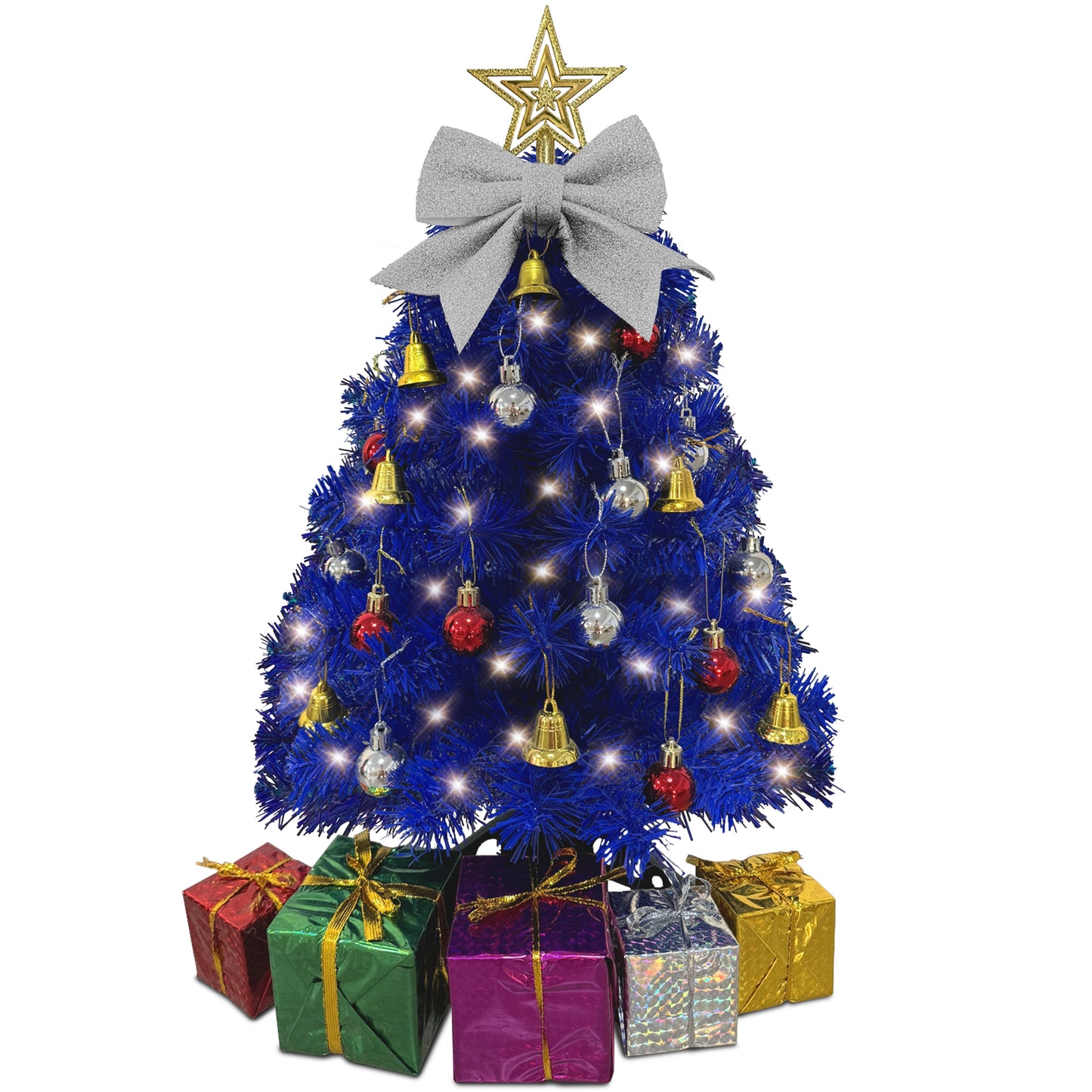 Small Blue Christmas Tree with Lights