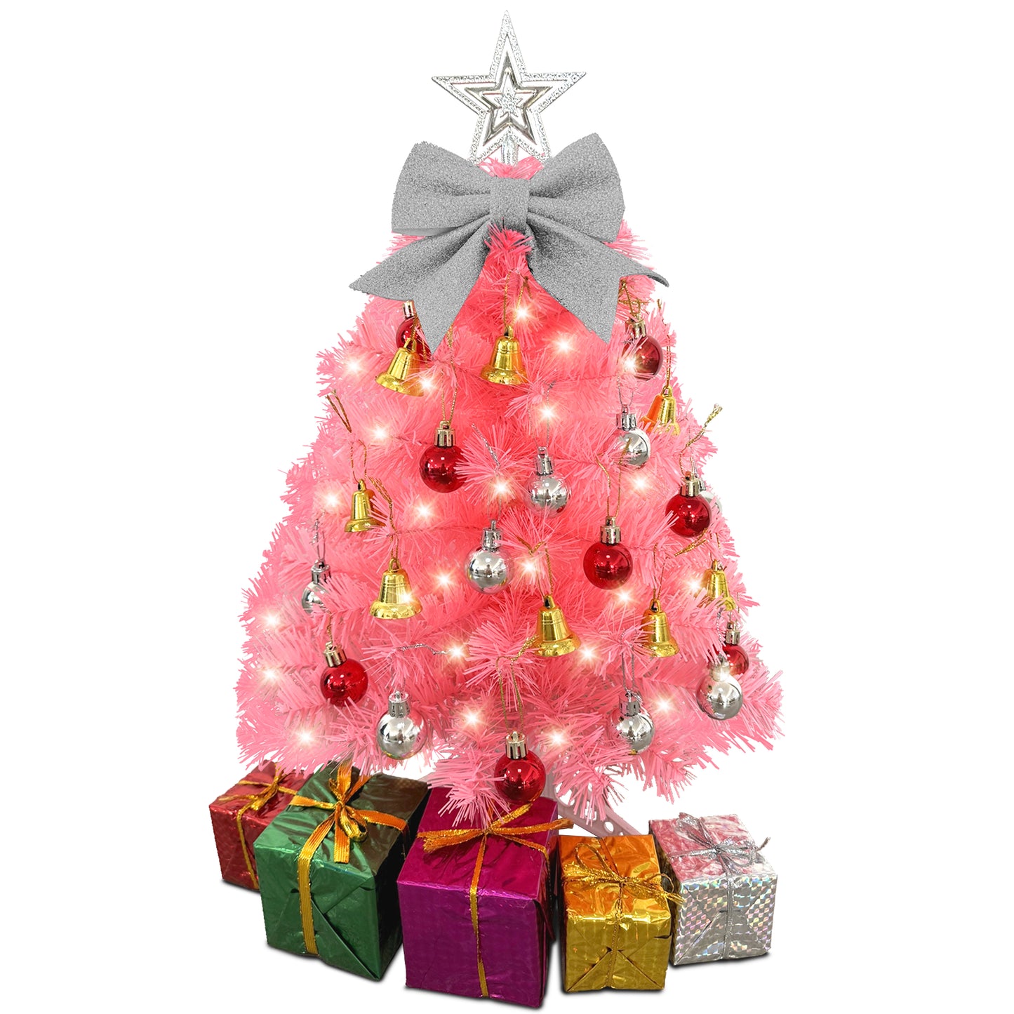 Small Pink Christmas Tree with Lights