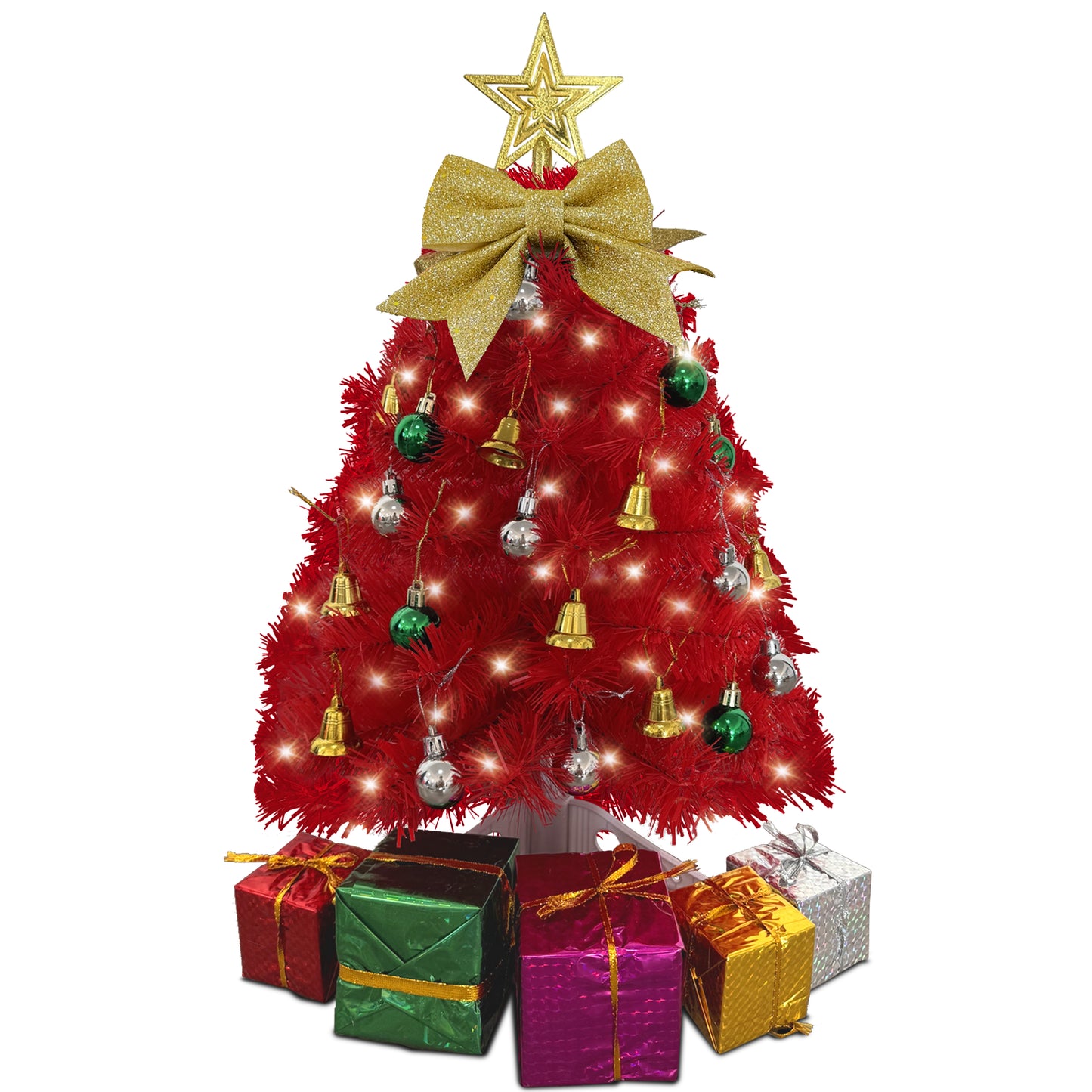 Small Red Christmas Tree with Lights