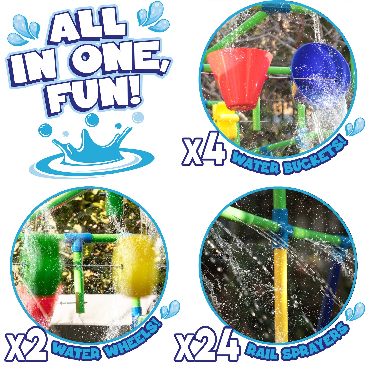 Outdoor Water Play for Kids, Backyard Waterpark Sprinkler Summer Toy, Fun Outside Play Structure for Kids with Sprinkler, Water Buckets and Splash Wheels, Family Backyard Waterpark