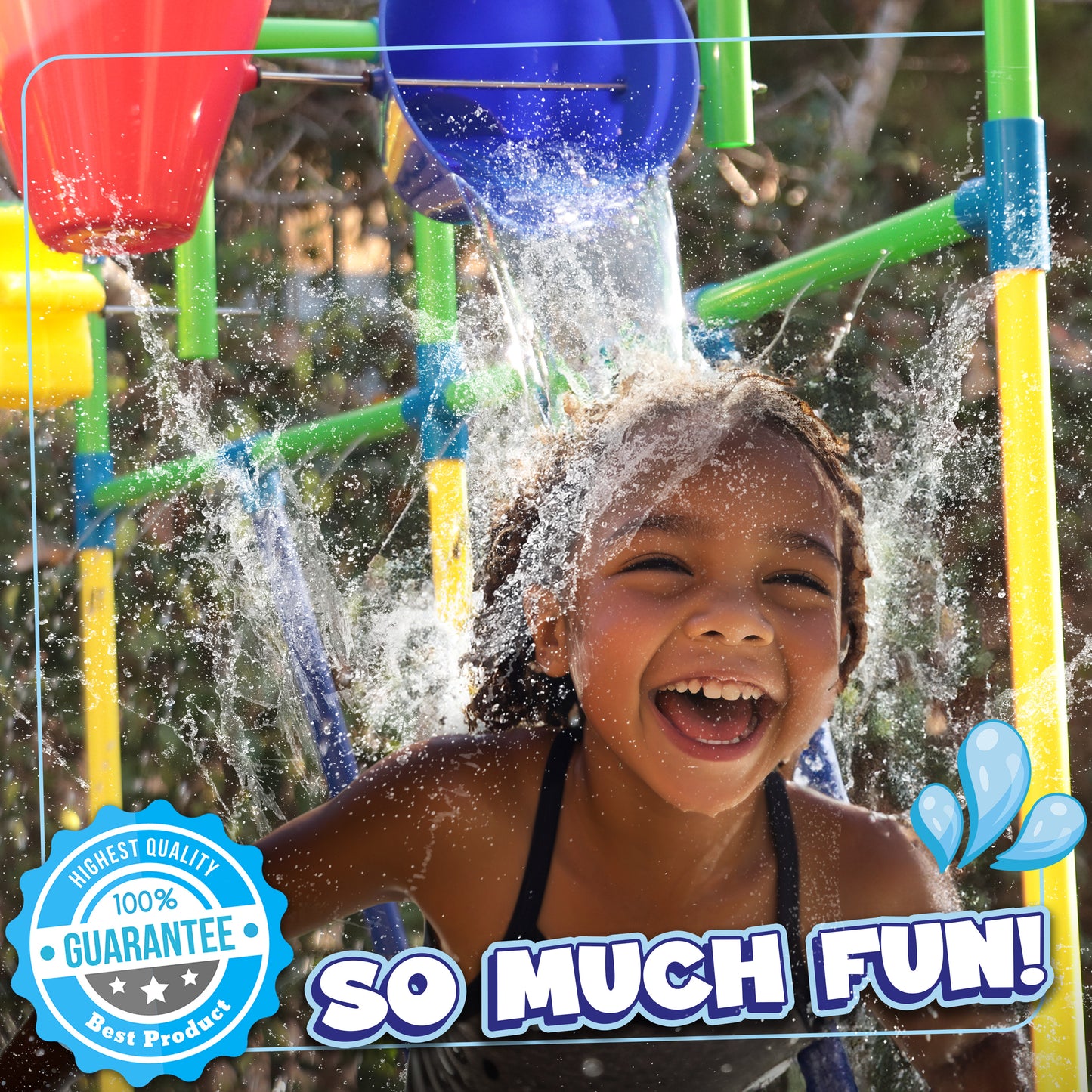 Outdoor Water Play for Kids, Backyard Waterpark Sprinkler Summer Toy, Fun Outside Play Structure for Kids with Sprinkler, Water Buckets and Splash Wheels, Family Backyard Waterpark