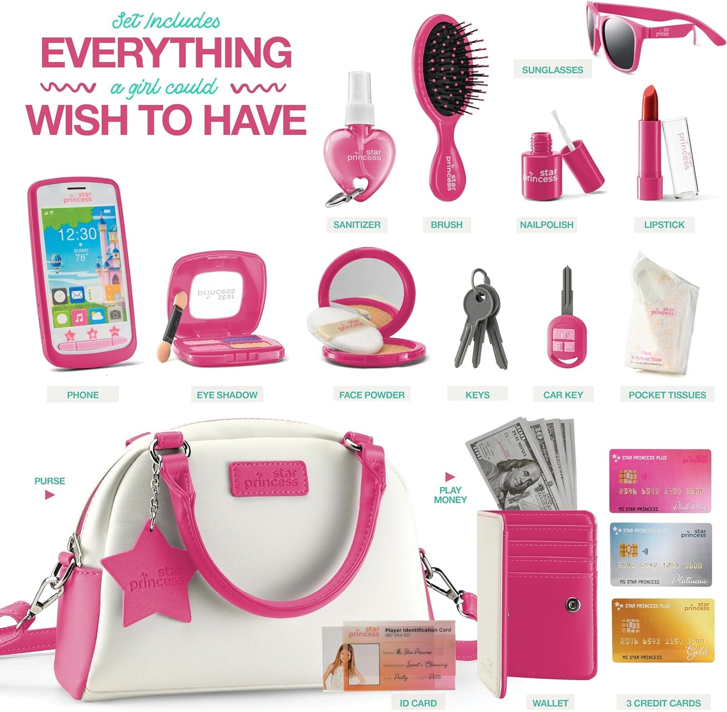 Deluxe Pretend Play Purse Set with Accessories - Pink Edition