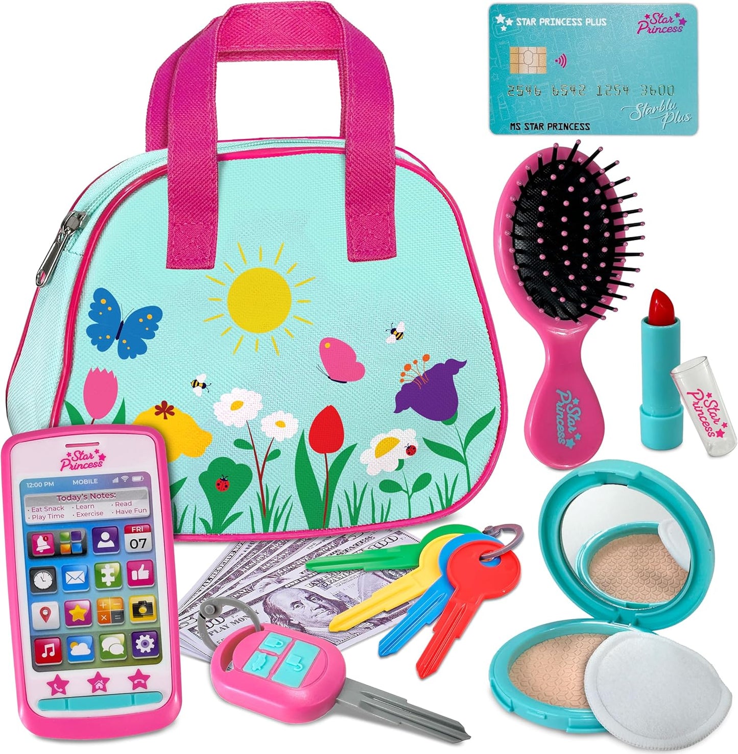 My First Pretend Purse Set Gift For Girl with Play Money and Other Accessories