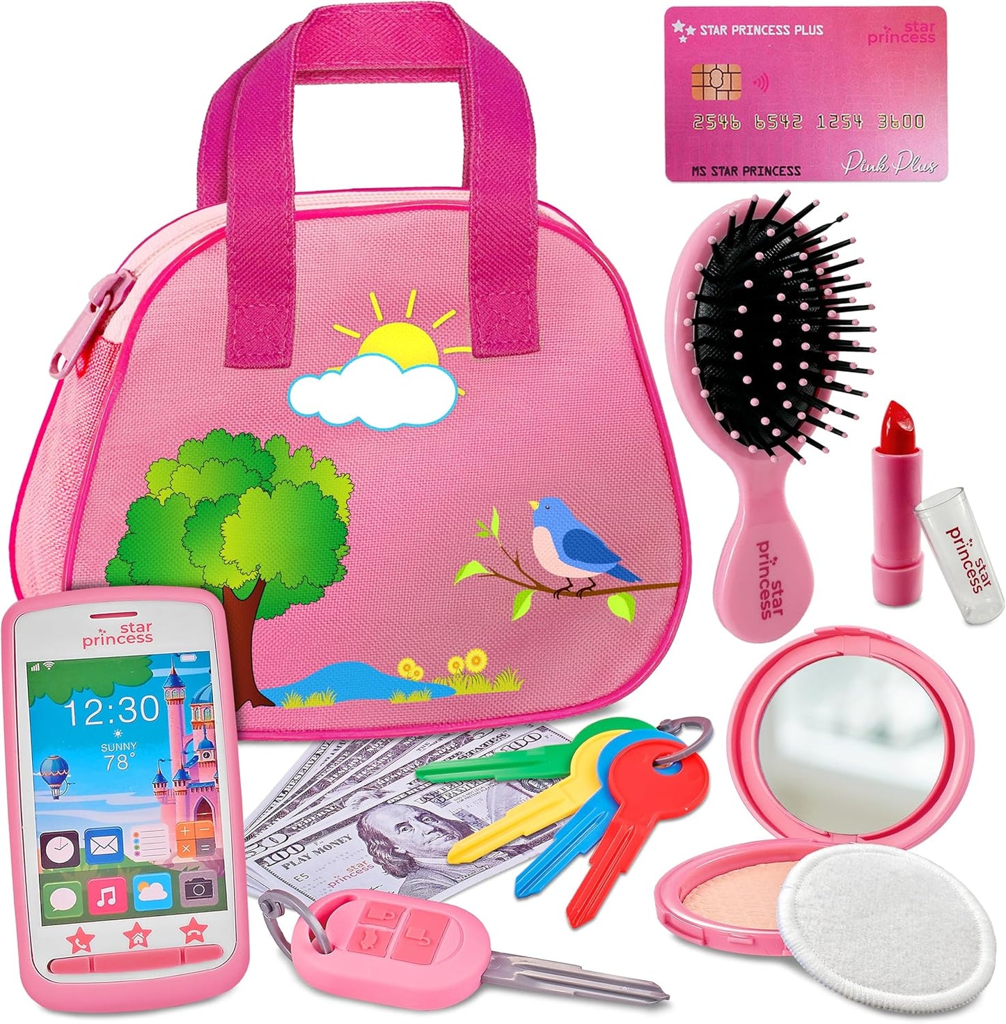 My First Pretend Purse Set Gift For Girl with Play Money and Other Accessories