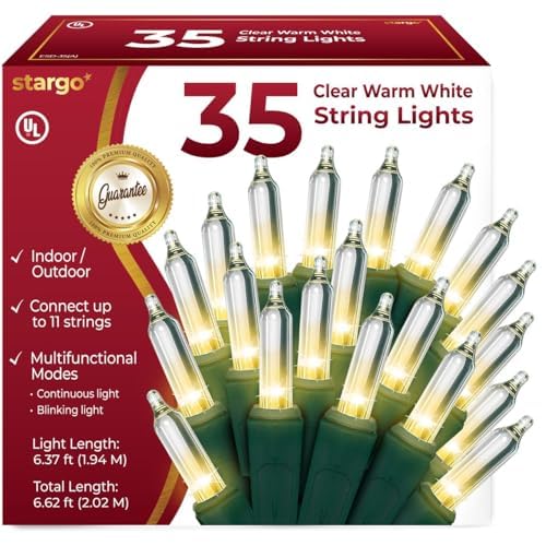 35 Incandescent String Lights Green Wire (White Bulbs)