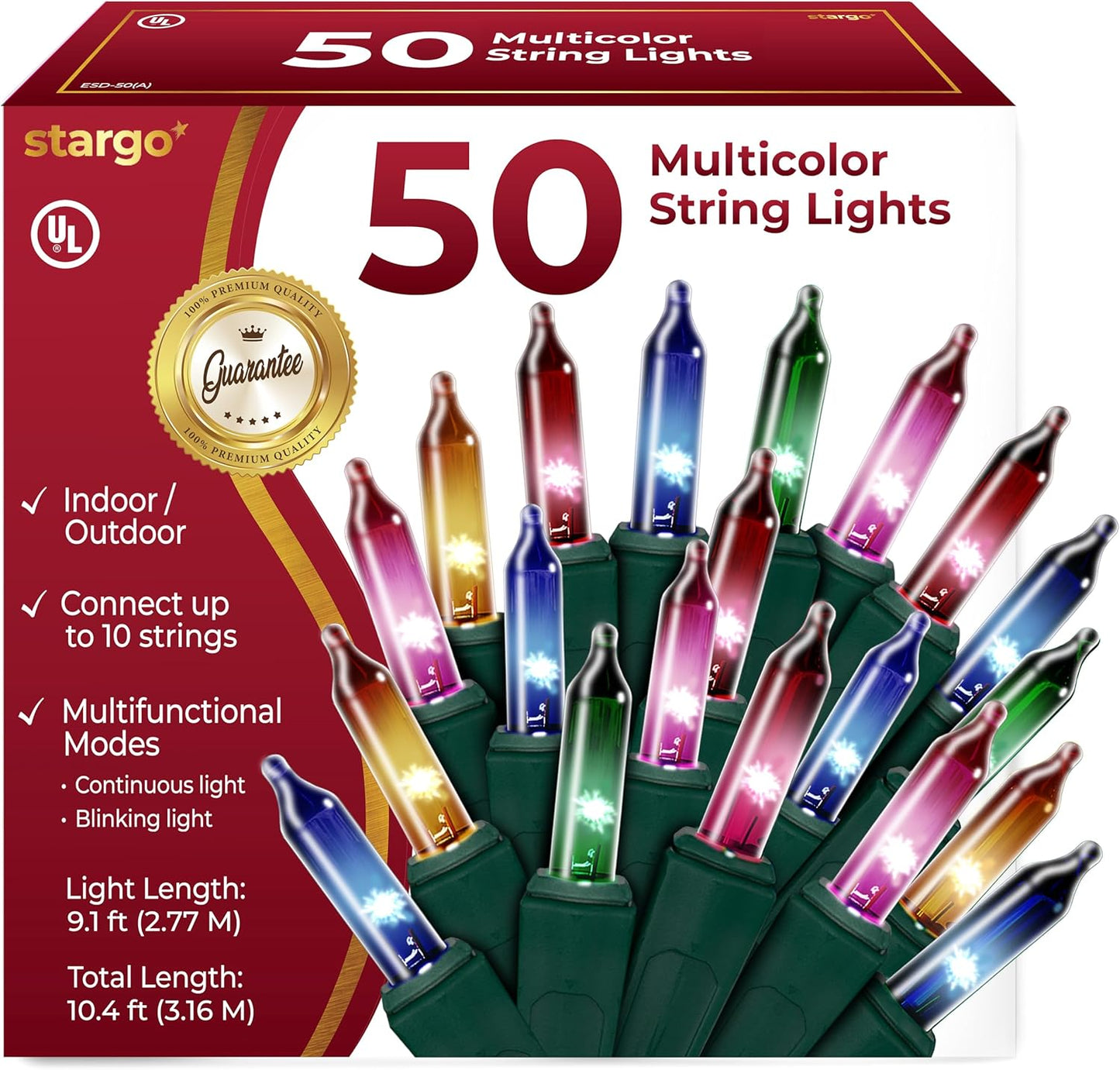 Incandescent String Lights Green Wire (Multicolor Bulbs)