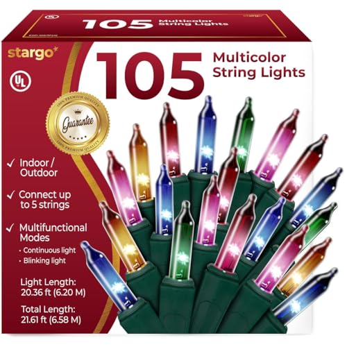 105 Incandescent String Lights Green Wire (Multicolor Bulbs)