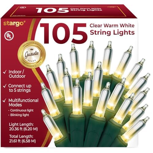 105 Incandescent String Lights Green Wire (White Bulbs)