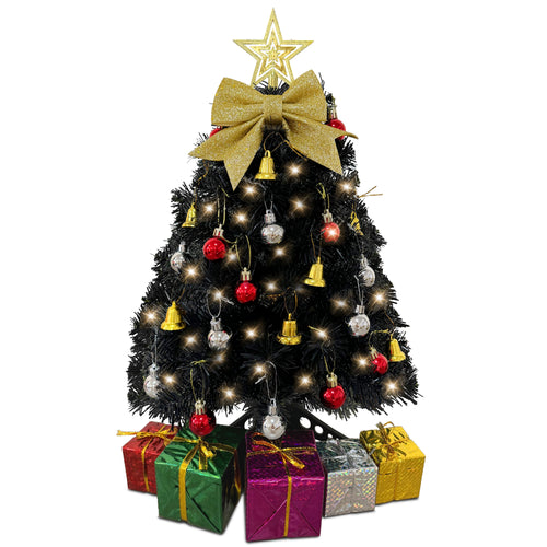 Small Black Christmas Tree with Lights