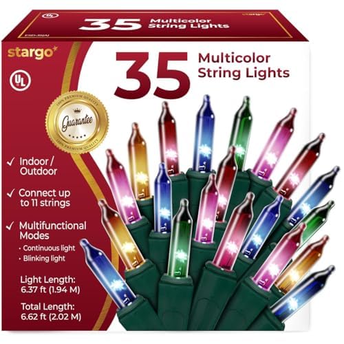 35 Incandescent String Lights Green Wire (Multicolor Bulbs)