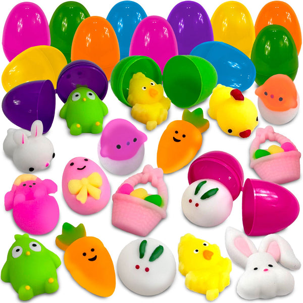 Stargo 12 Pack Colorful Prefilled Easter Eggs with Squishy Toys, Bright Plastic Easter Eggs Filled, Basket Fillers for Kids, Toddlers, Stress-Relief Squishies for Egg Hunts, Party Favors, Goodie Bags