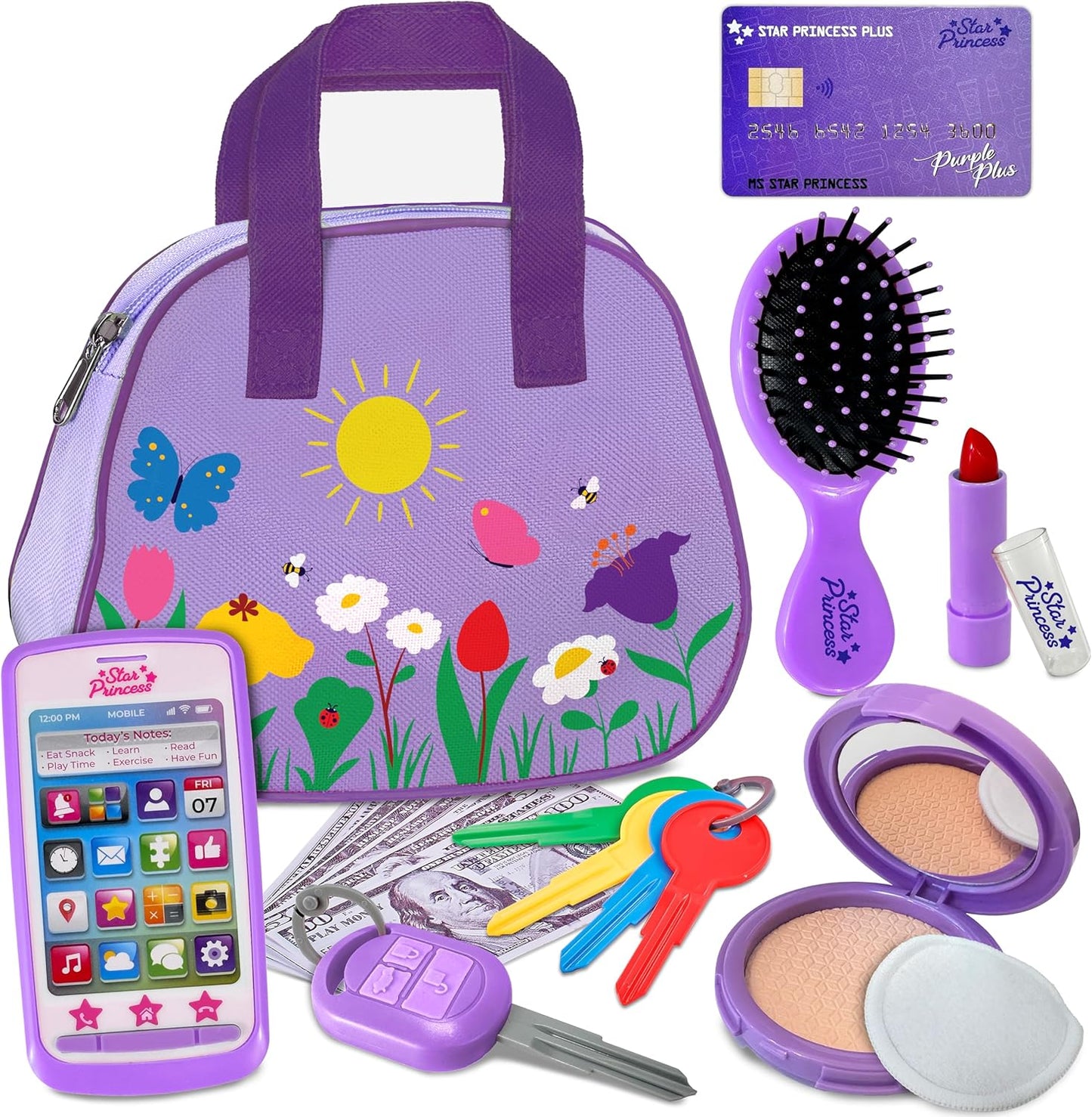 My First Pretend Purse Set Gift For Girl with Play Money and Other Accessories