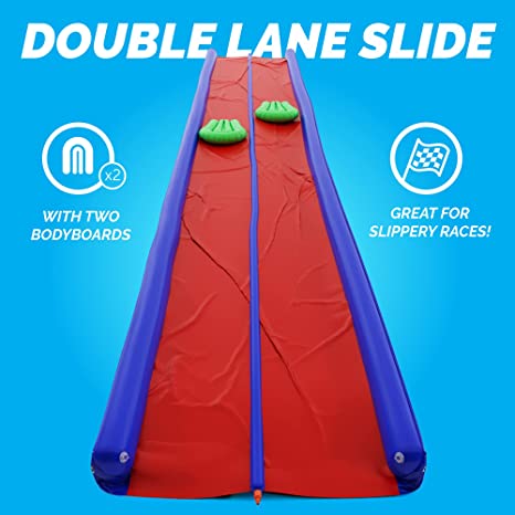 Giant Backyard Water Spraying Slip and Slide, 25 Feet Slide with 2 Inflatable Sliding inflatables with Built in Sprinkler, Outdoor Sprinkler and Slide