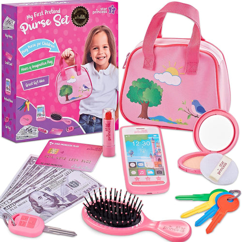 My First Pretend Purse Set Gift For Girl with Play Money and Other Accessories