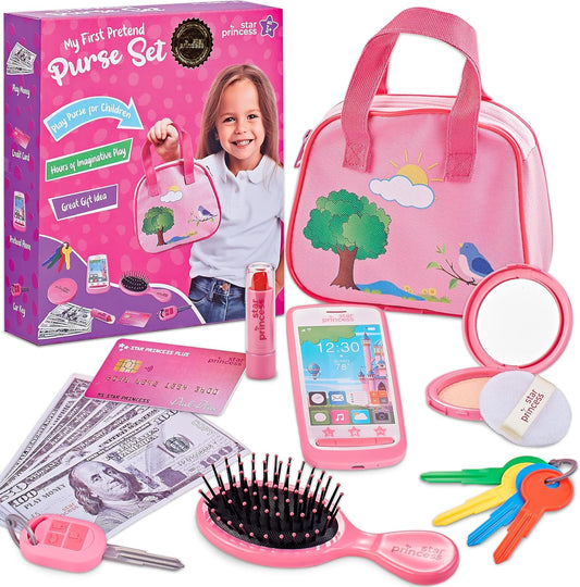 My First Pretend Purse Set Gift For Girl with Play Money and Other Accessories